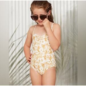 NWT L*SPACE Little High Jump One Piece Swimsuit Yellow Floral Size 8